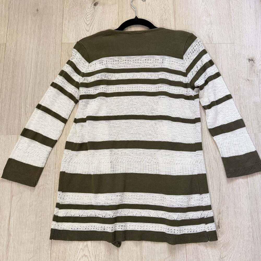 Christopher & Banks Green White Striped Open Front Cardigan - Picture 5 of 6